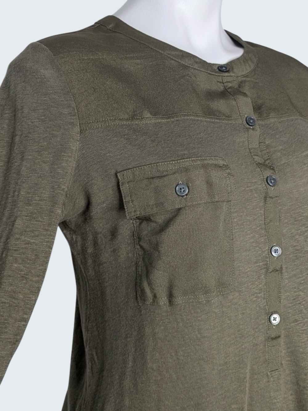 Banana Republic Army Green Long Sleeve Henley Tunic Top Multi Media Linen Size M